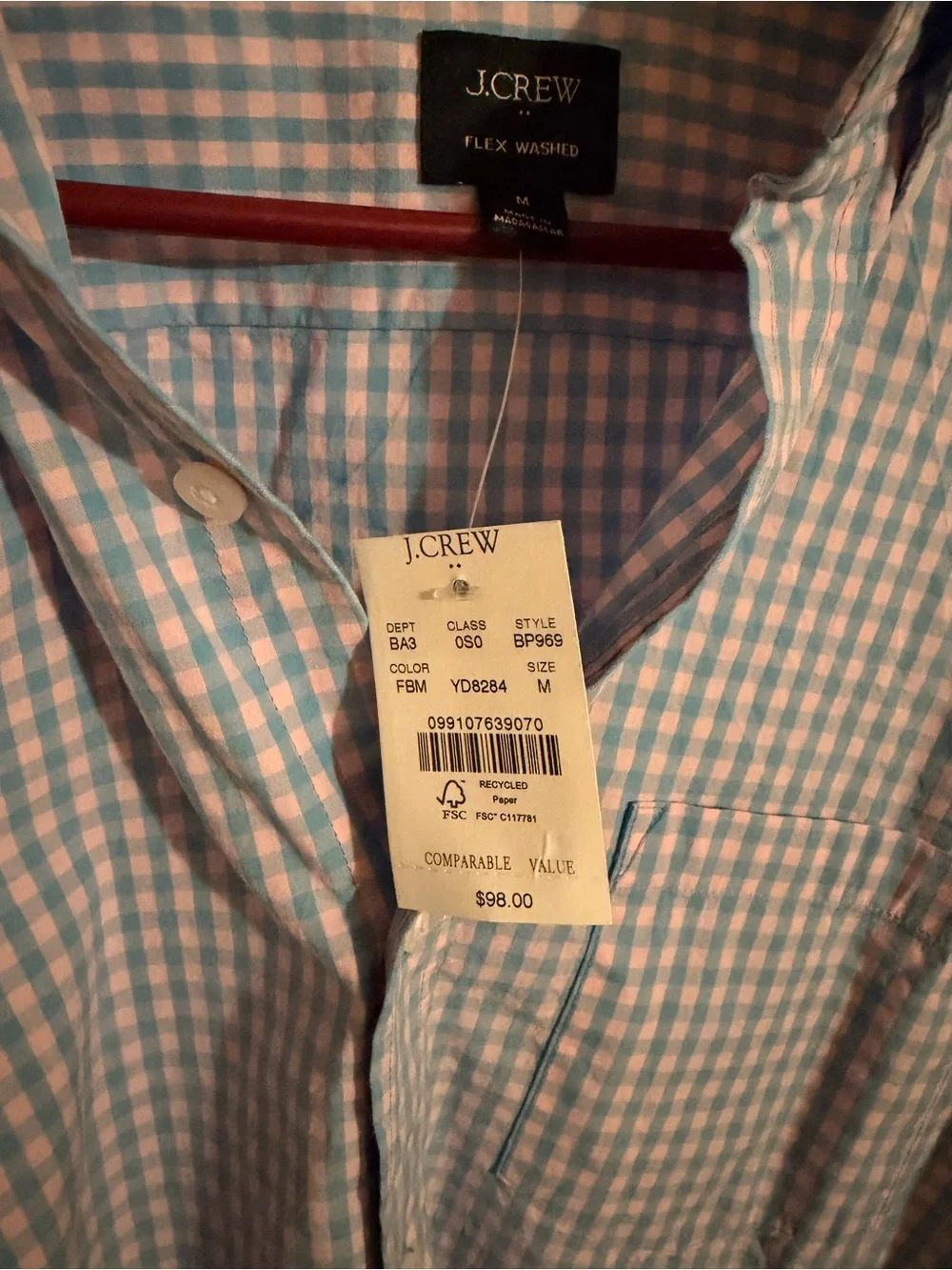 J. Crew Light Blue and Pink Gingham Button-Down Shirt